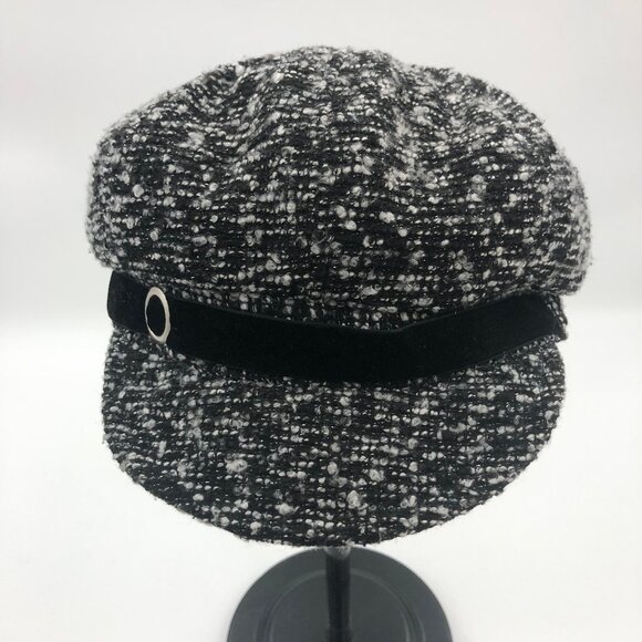 ✨ Nine West Tweed Velvet-Band Newsboy Cap — Black & White (RN 110188) main image 4